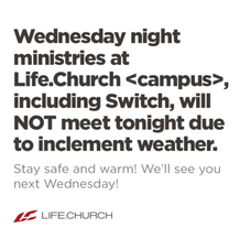 Wednesday Night Ministries Cancelled - Weather