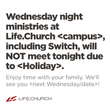 Wednesday Night Ministries Cancelled - Holiday